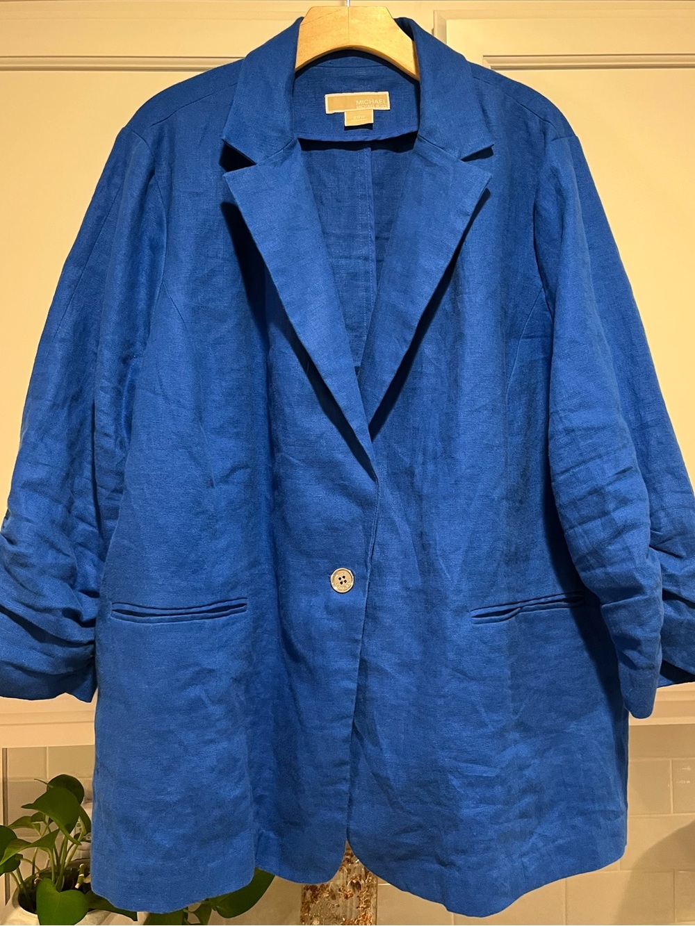 Michael Kors Royal Blue Linen-Blend Single-Button Blazer 20W